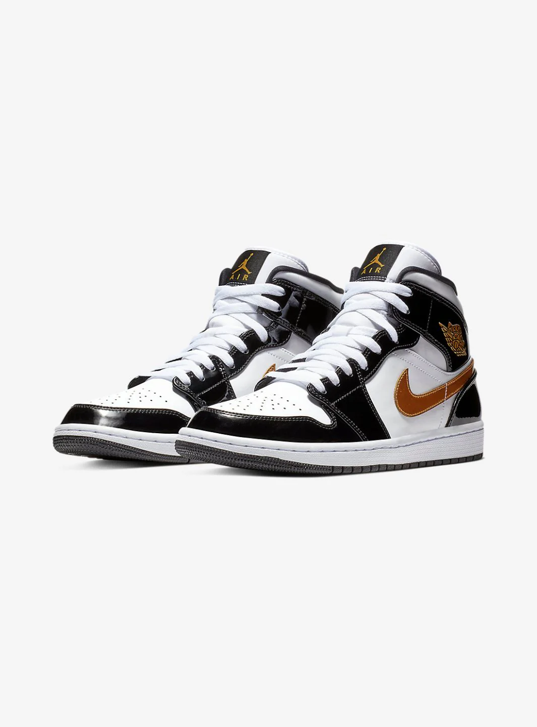 Air Jordan 1 Mid Patent Black White Gold - Image 2