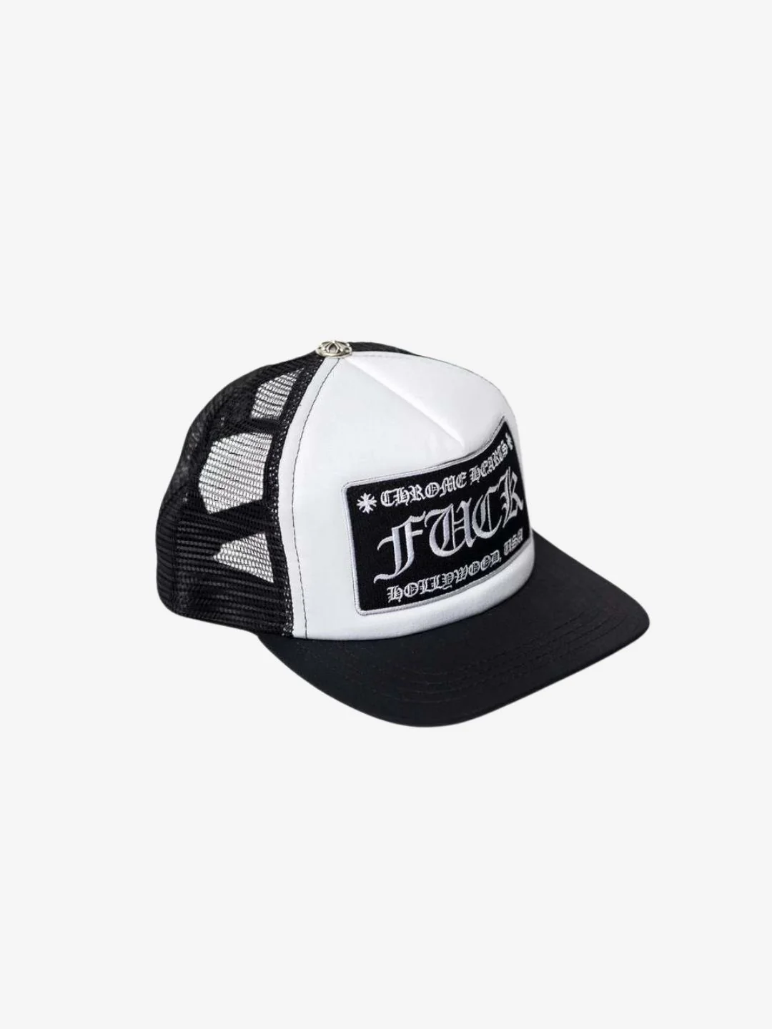 Chrome Hearts FUCK Hollywood Trucker Hat Black/White - Image 2