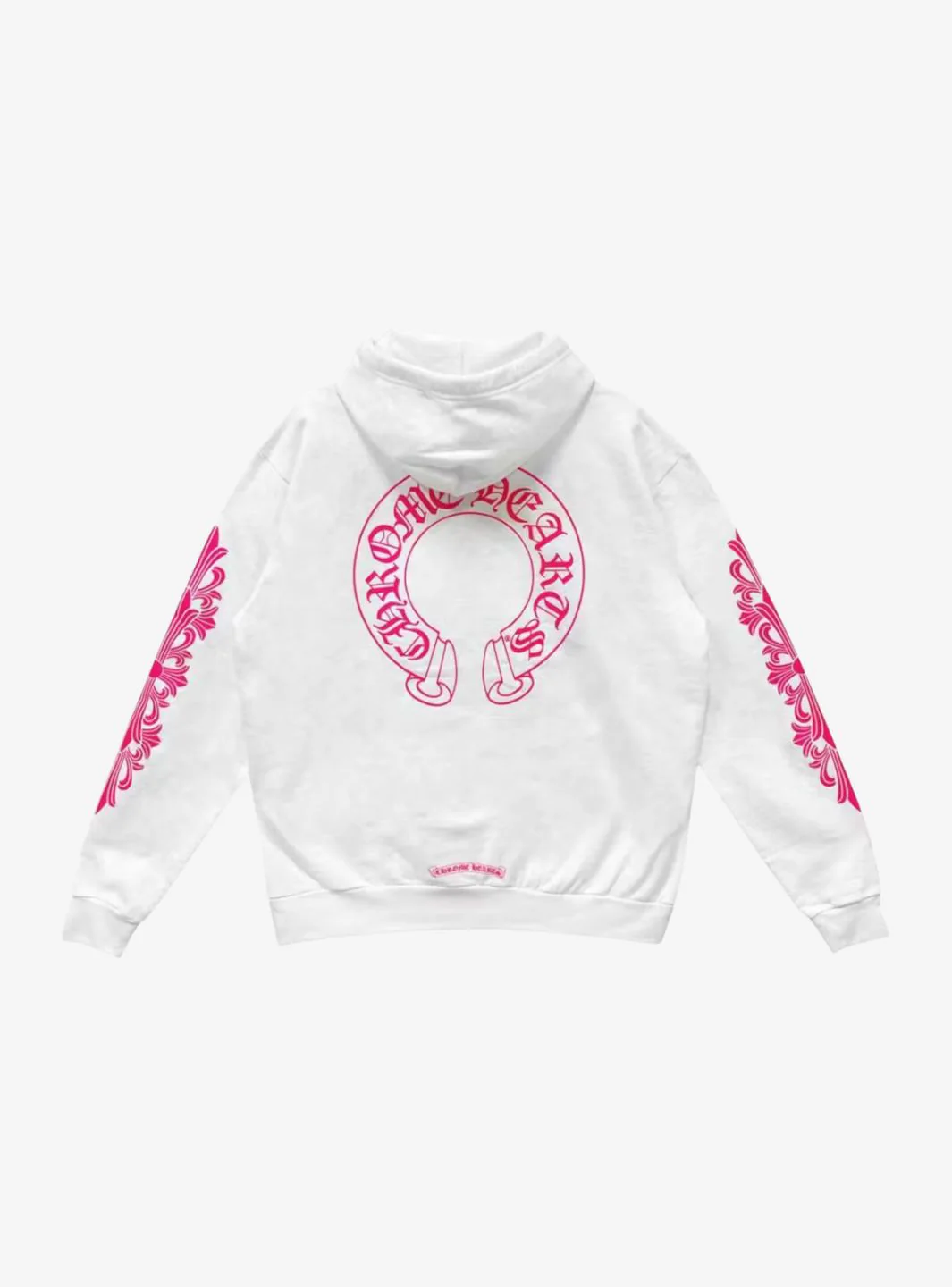Chrome Hearts Pink Horseshoe Floral Sleeve Pullover Hoodie White - Image 2