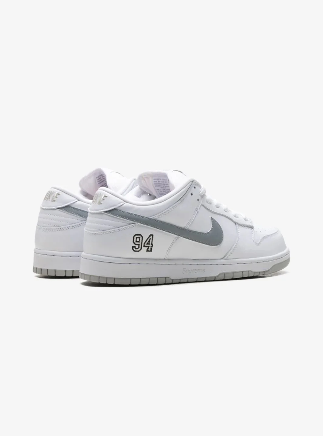 Nike SB Dunk Low Supreme 94 White Metallic Silver - Image 3
