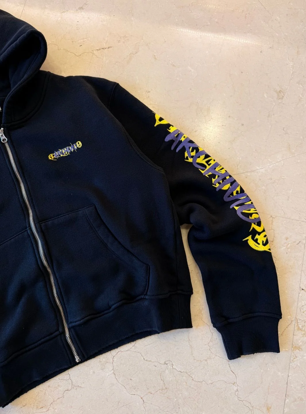 Numeri Archivio Zip Up Hooded Sweatshirt Black Yellow Purple - Image 7