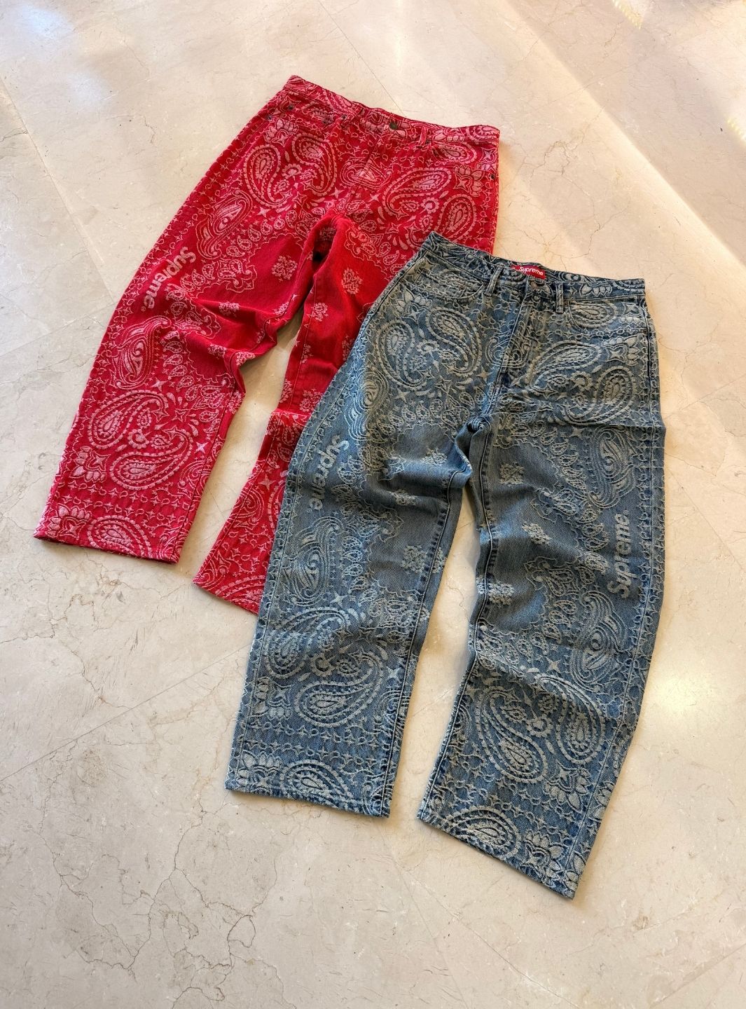 Supreme Bandana Jacquard Baggy Jeans Red - Image 9