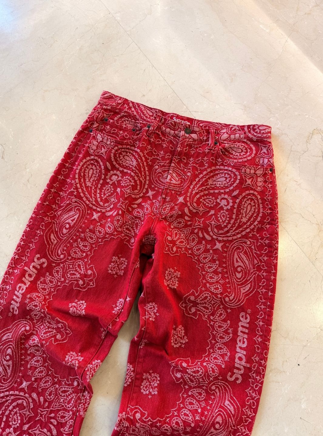Supreme Bandana Jacquard Baggy Jeans Red - Image 6