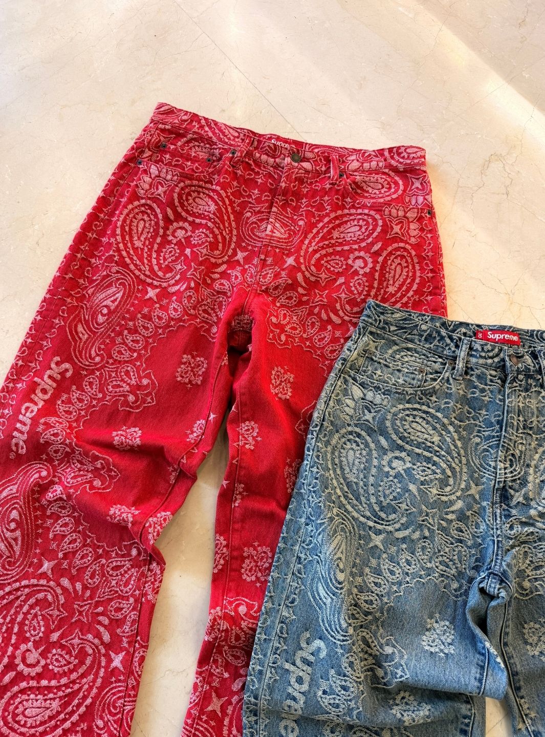 Supreme Bandana Jacquard Baggy Jeans Red - Image 8