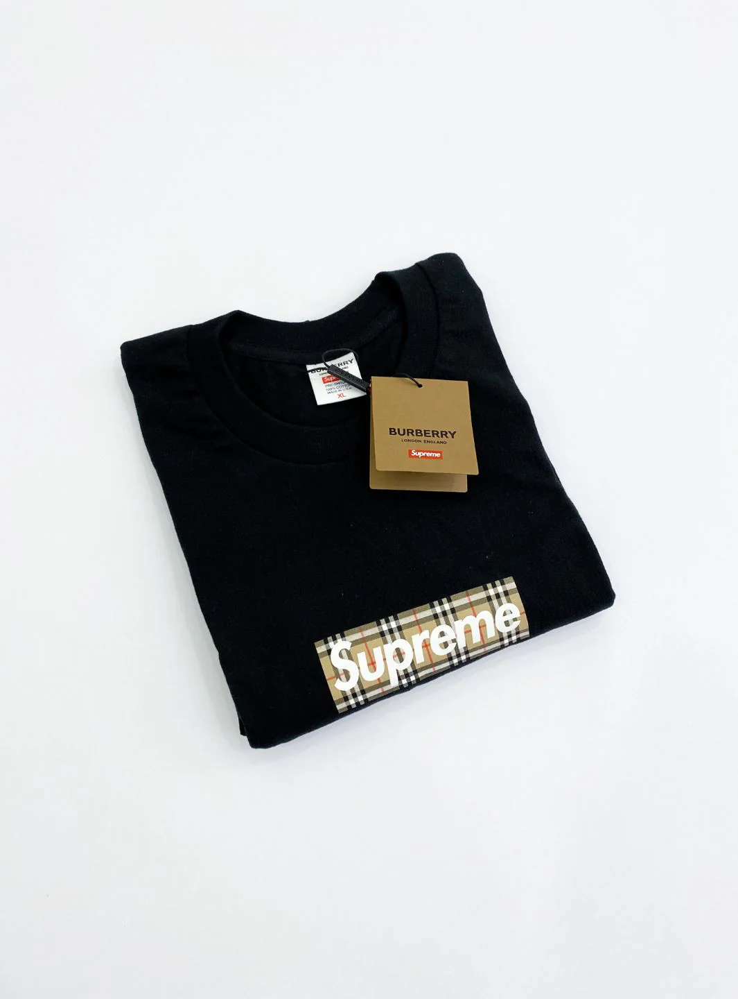 Supreme Burberry Box Logo T-Shirt Black - Image 2