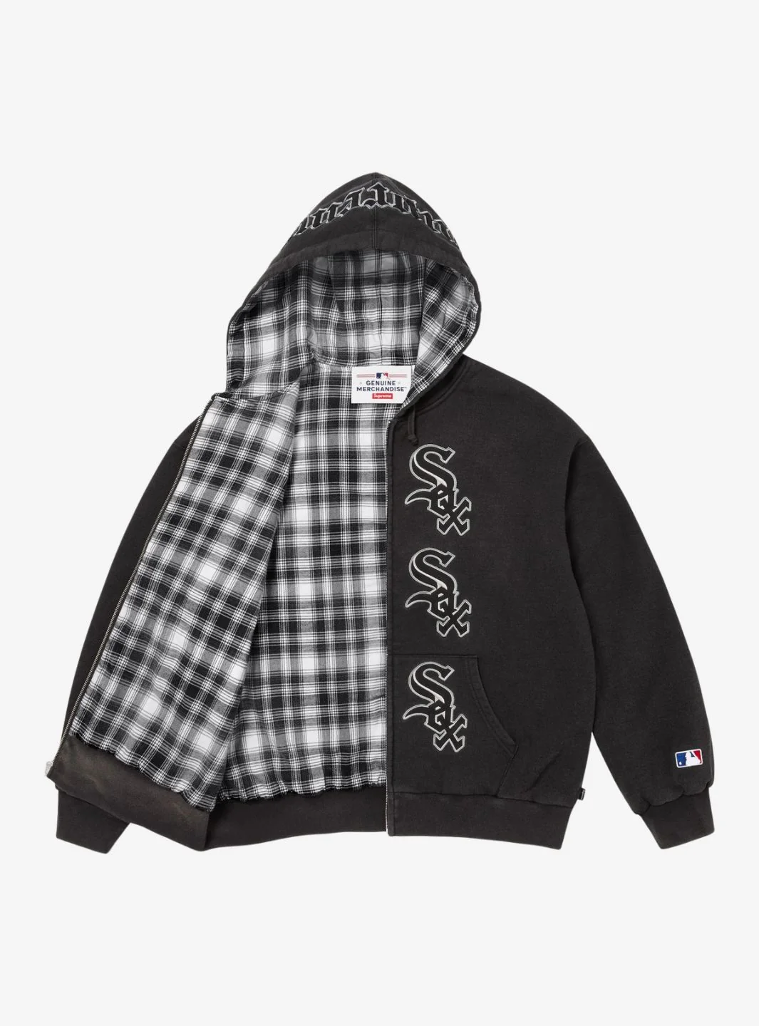 Supreme Chicago White Sox Zip Up Hooded Sweatshirt Black - Image 3