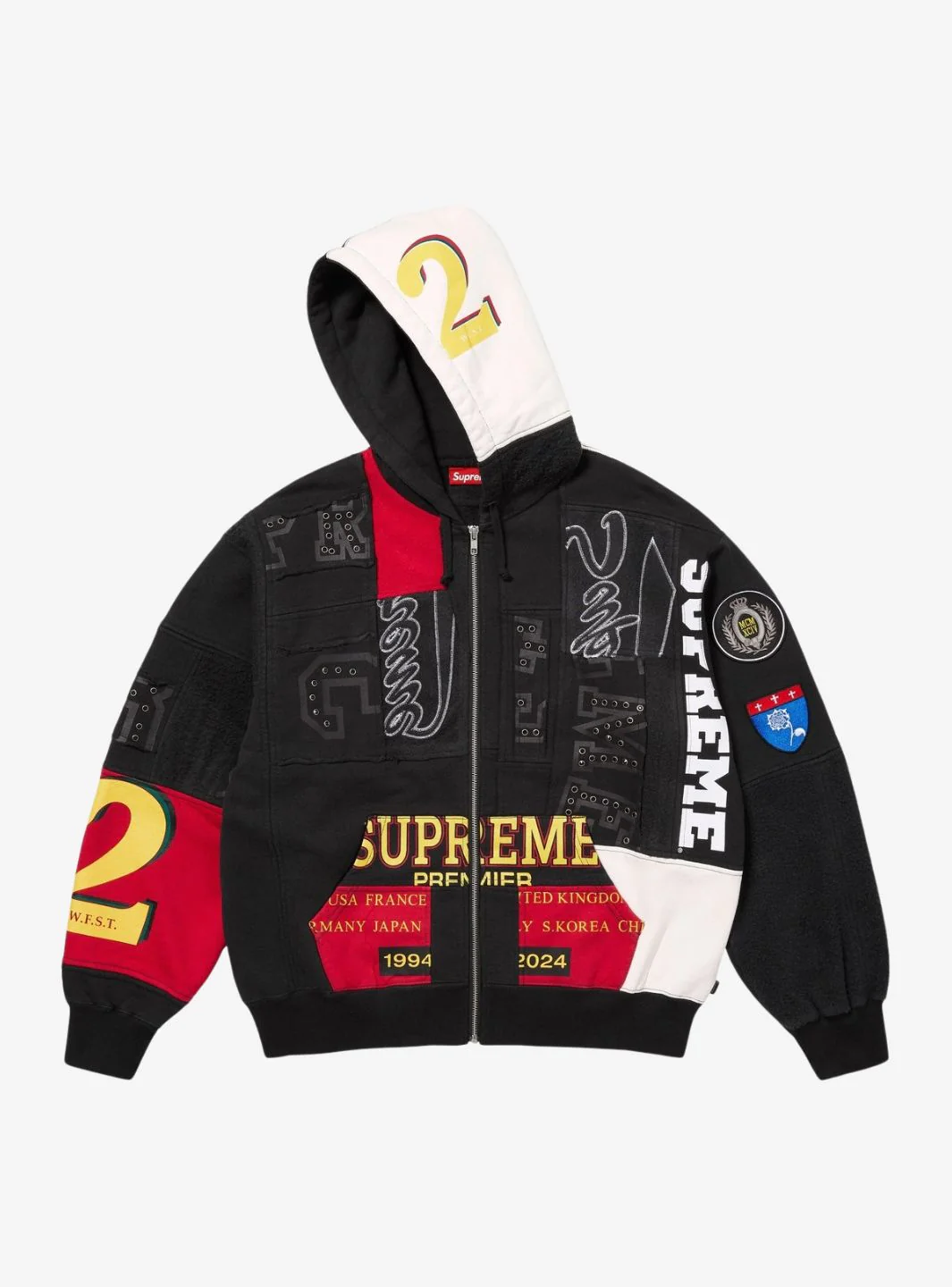 Supreme Patchwork Zip Up Hooded Sweatshirt Black (SS25) - Image 2