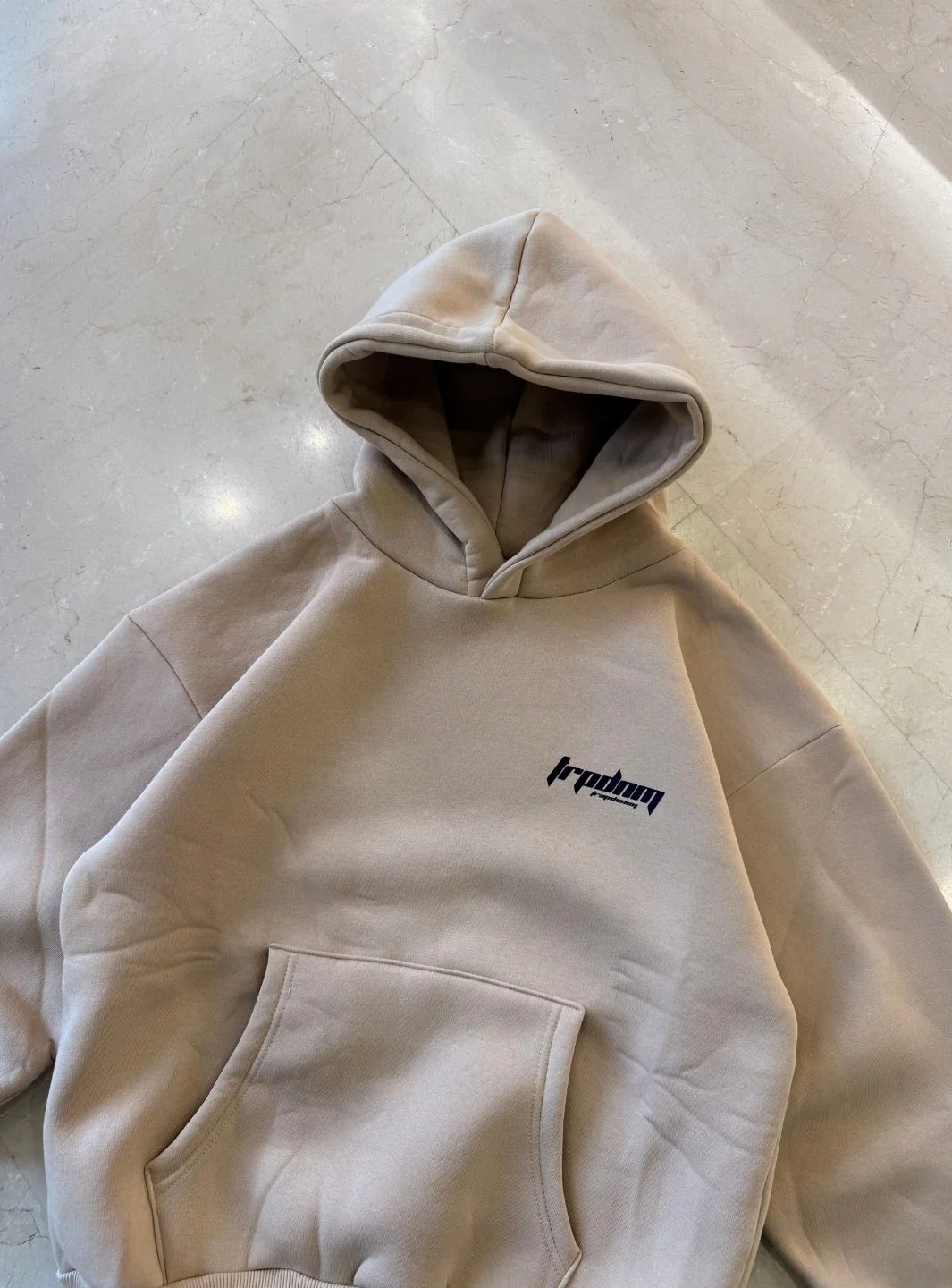 Trap Denim Hoodie Beige - Image 4