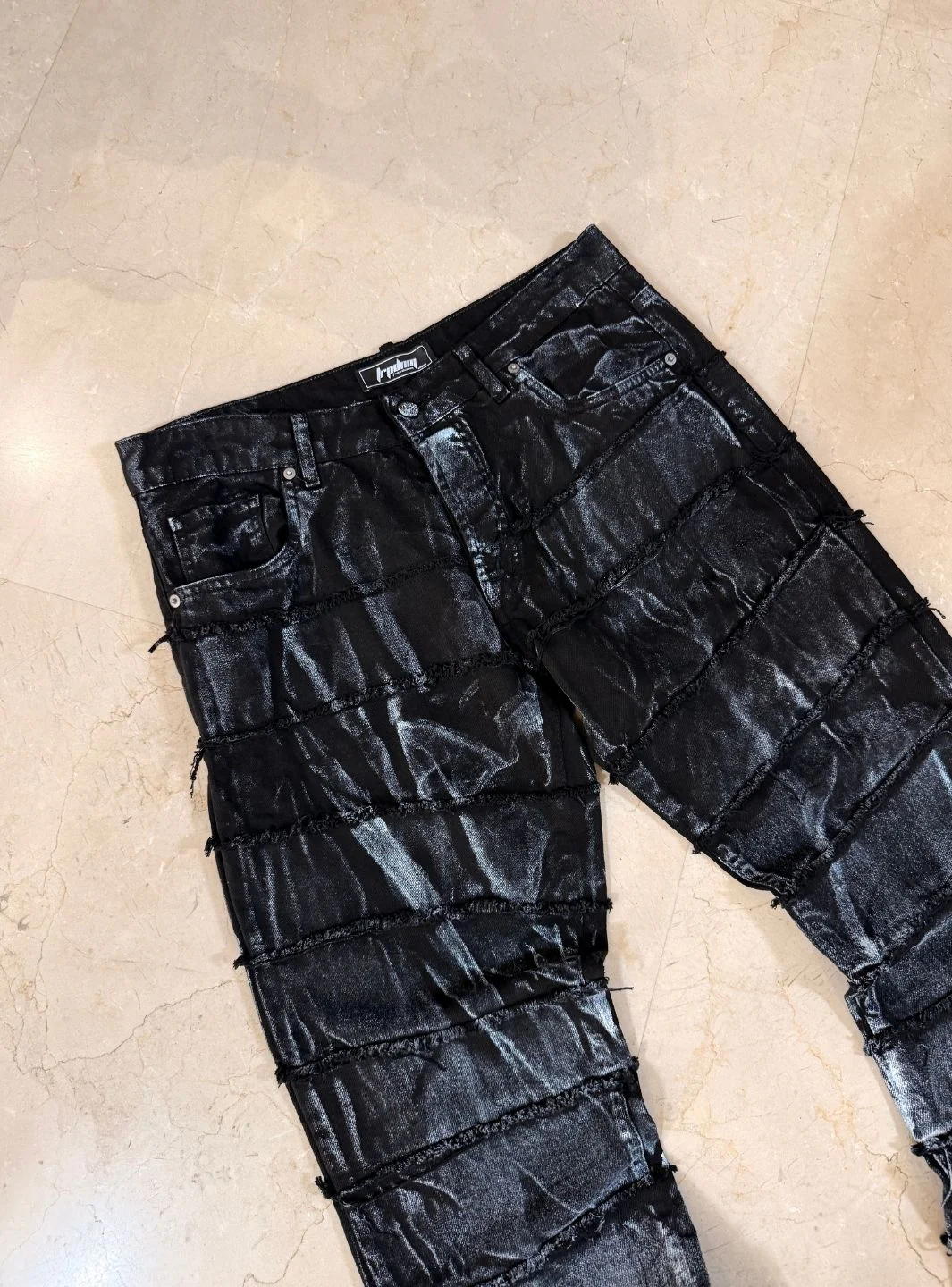 Trap Denim Painted Ripped Flare Jeans - Image 4