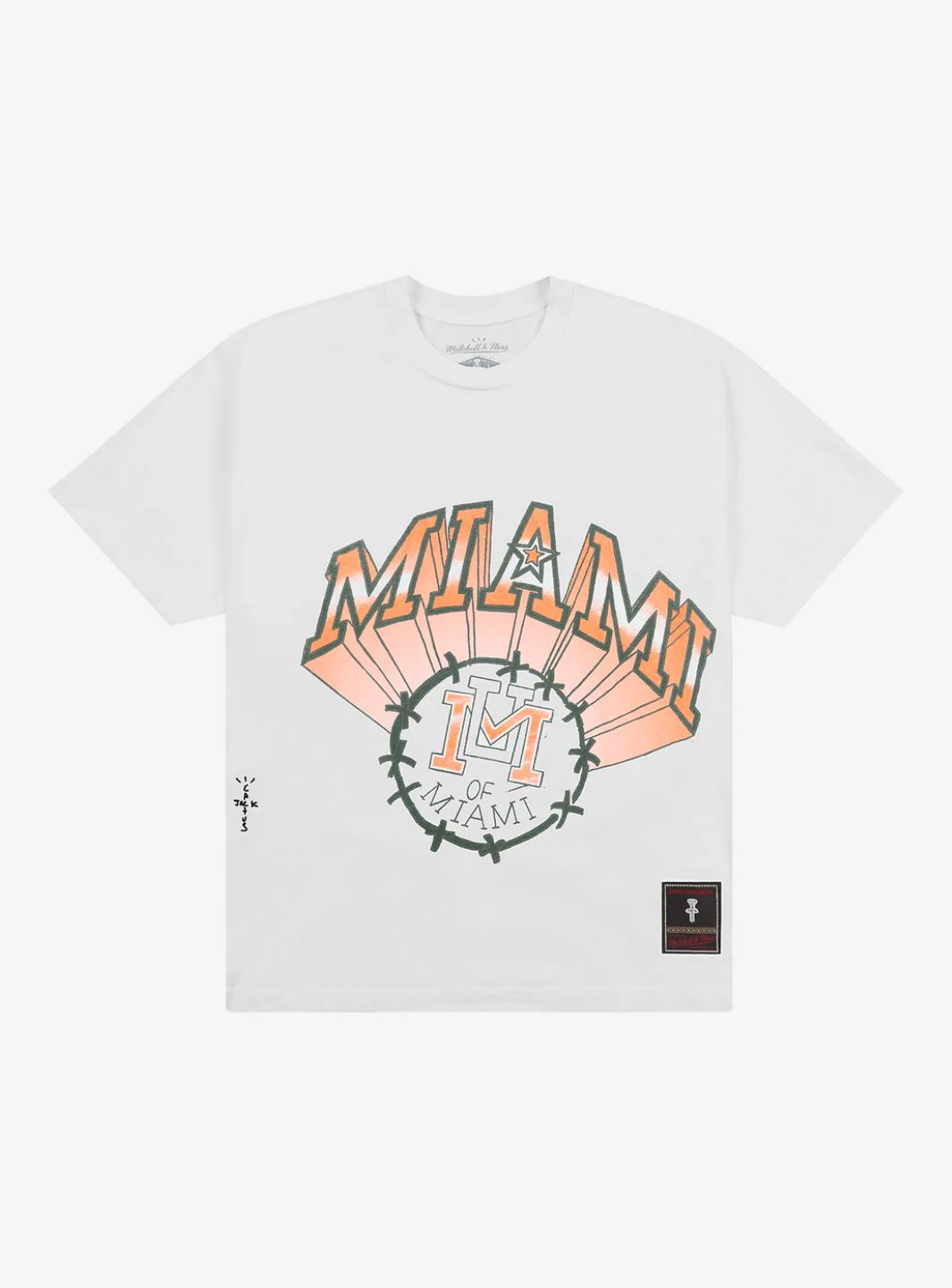 Travis Scott x Mitchell & Ness Miami Hurricanes Hand-Drawn T-Shirt White