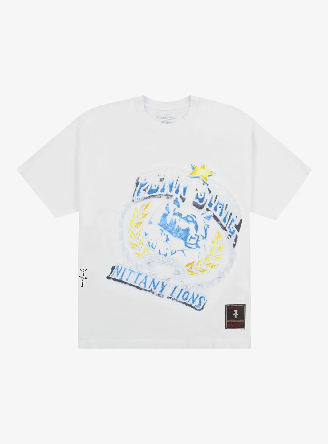Travis Scott x Mitchell & Ness Penn State Nittany Lions Hand-Drawn T-Shirt White